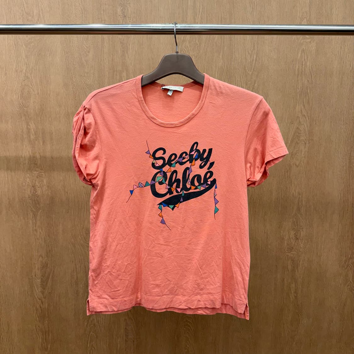 씨 바이 끌로에 로고 프린팅 반팔 티셔츠 퍼프소매 캐주얼 오렌지 상품이미지2