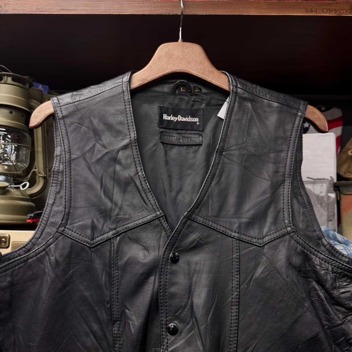 80s 90s 할리데이비슨 후면 빅 로고 바이커 레더 베스트 N229 상품이미지3