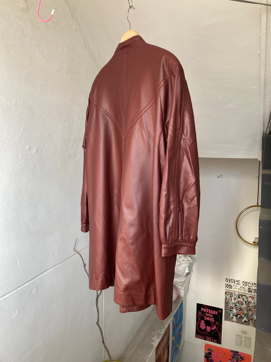 비건 가죽(가죽 x) 버건디 코트 상품이미지7