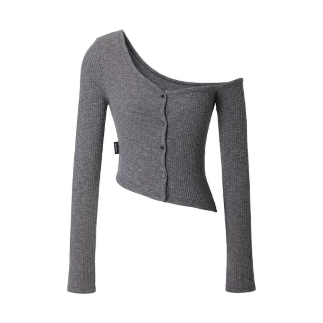 쓰리타임즈 원숄더 가디건 멜란지그레이 상품이미지1