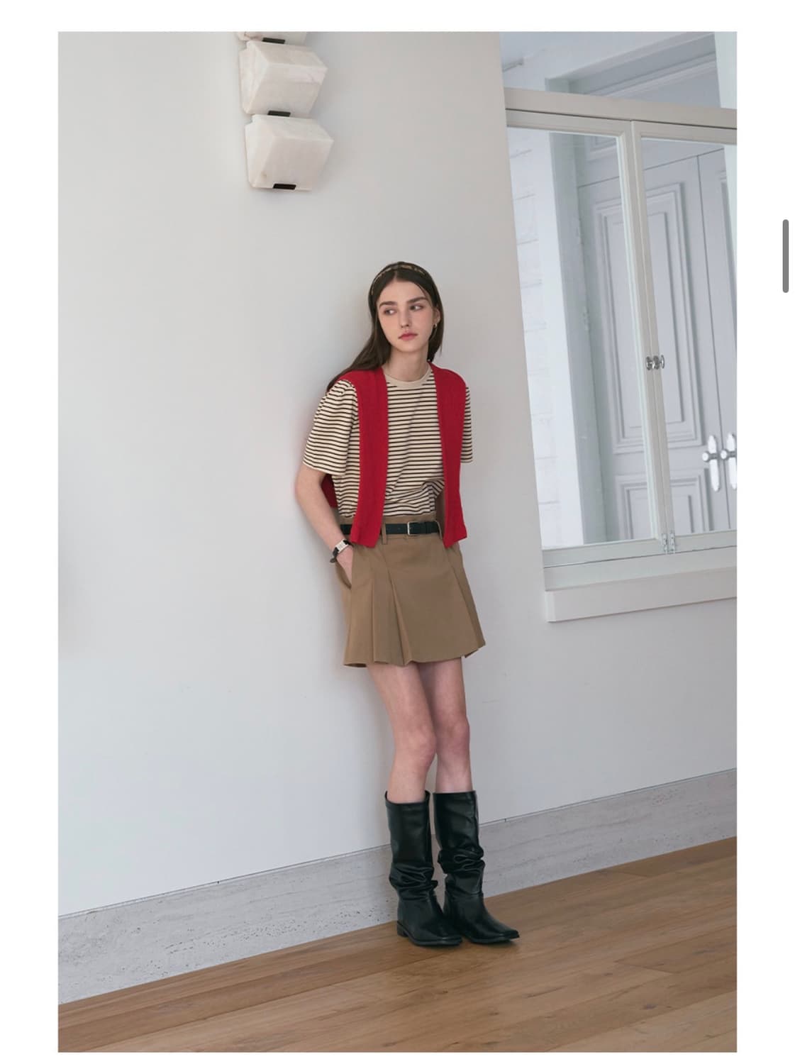 (S) 드로우핏 우먼 스트라이프 퍼프 반팔 티셔츠 [BEIGE] 상품이미지8