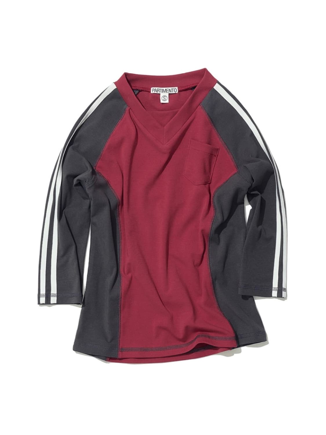 [택포] 18 스터디드 브이넥 쓰리쿼터 슬리브 티 레드 상품이미지3