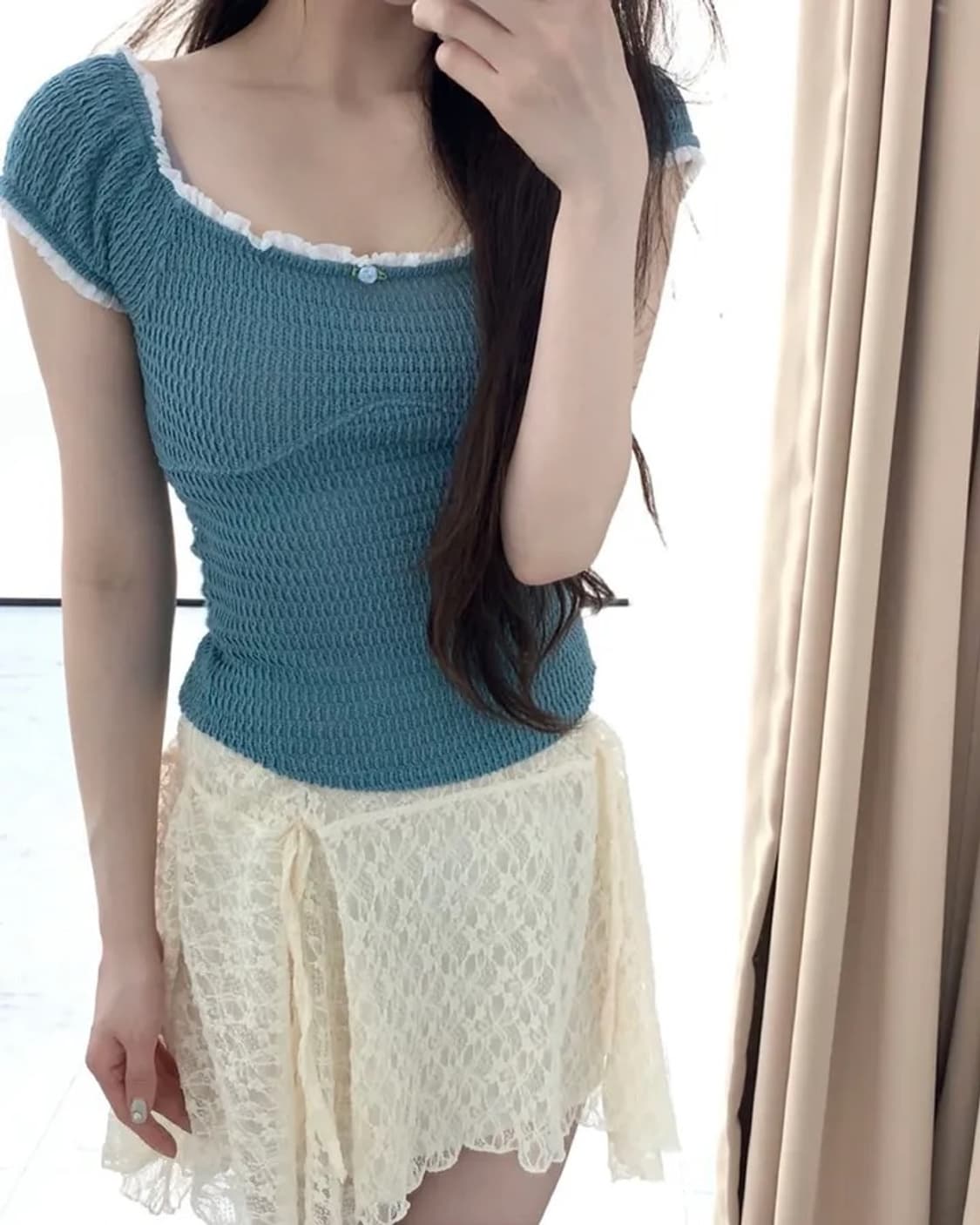 플라워 빈티지 니트 티셔츠 상품이미지1