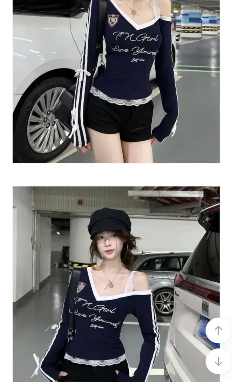 오프숄더 리본레이스 발레코어 티셔츠 상품이미지3