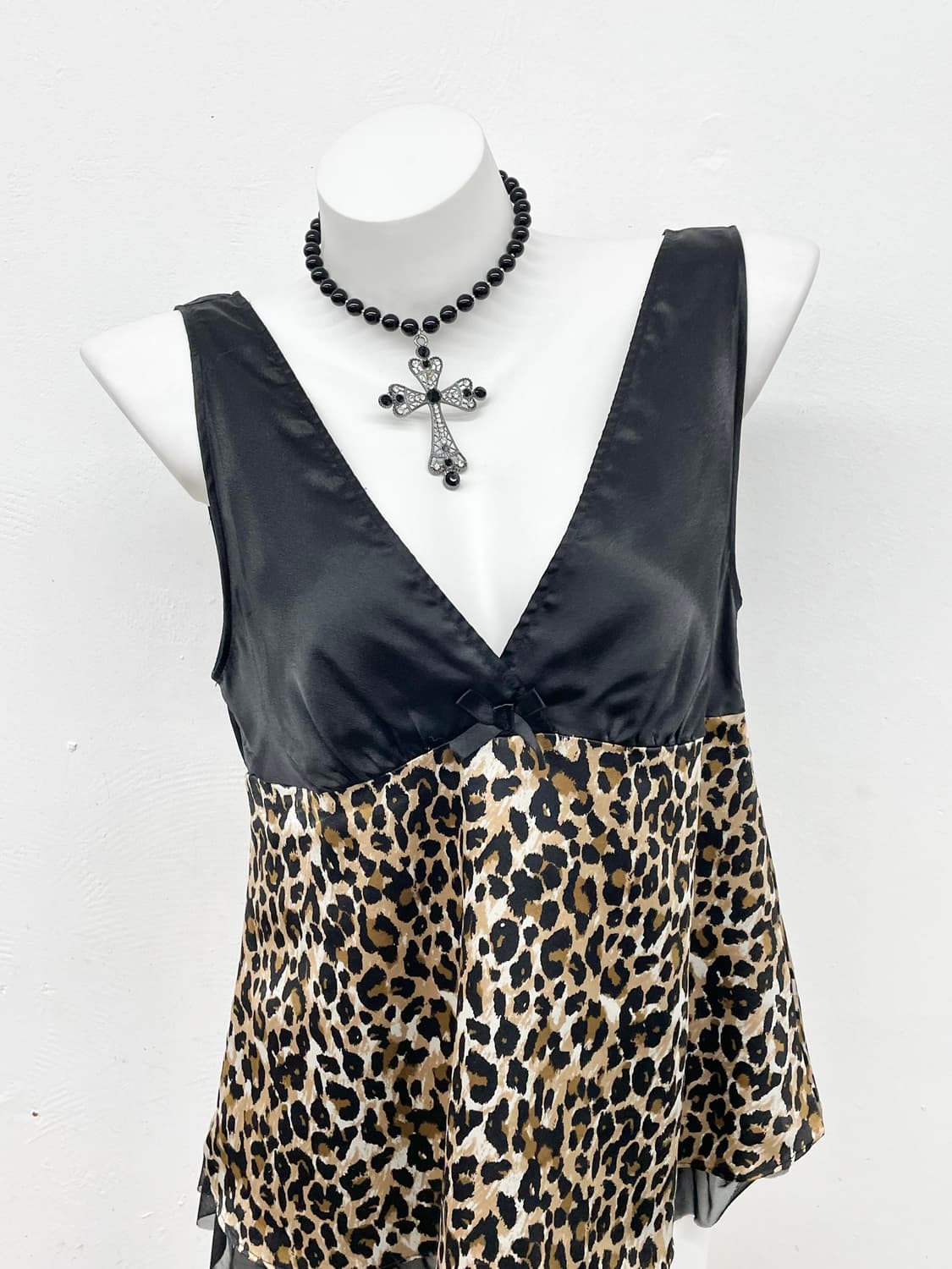 갸루 레오파드 리본 슬립 상품이미지2