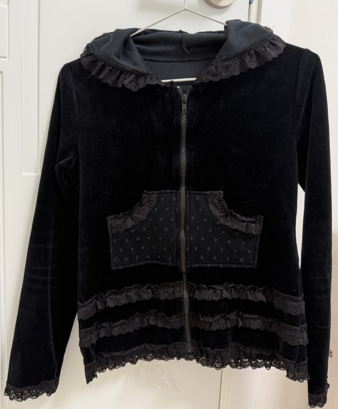 블랙 레이스 도트 벨벳 후드집업 black dots hoodie 상품이미지3