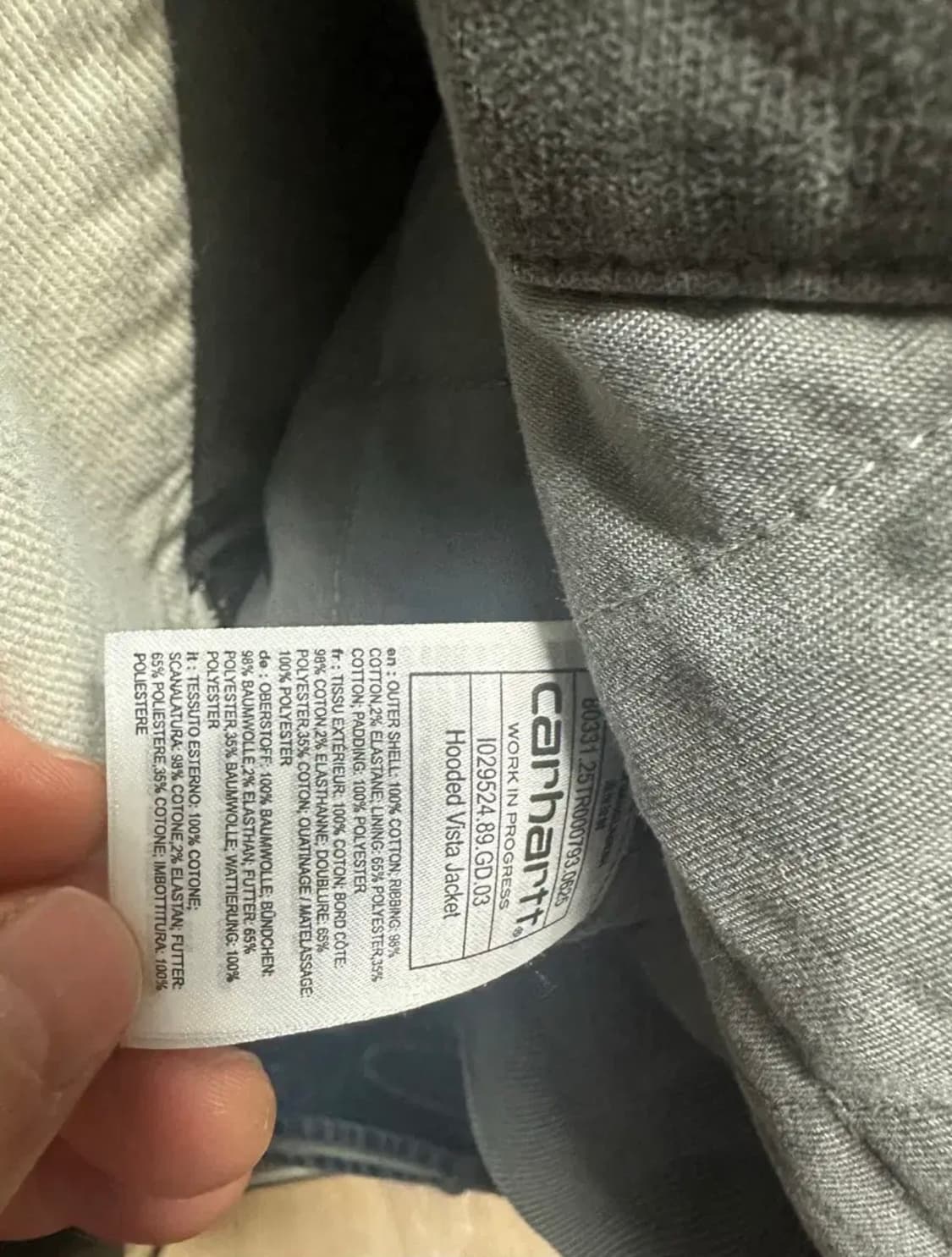 칼하트 WIP 후드 비스타 자켓 그래파이트 가먼트 다이드 L 상품이미지3