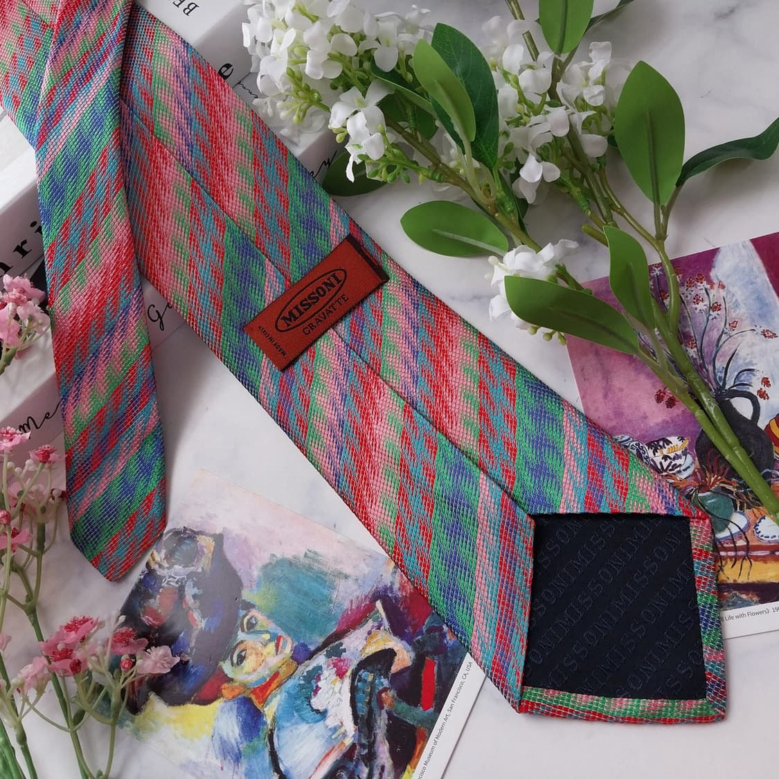 미쏘니 실크 핑크 멀티 스트라이프 넥타이 9.3cm A등급 K2124
 상품이미지4