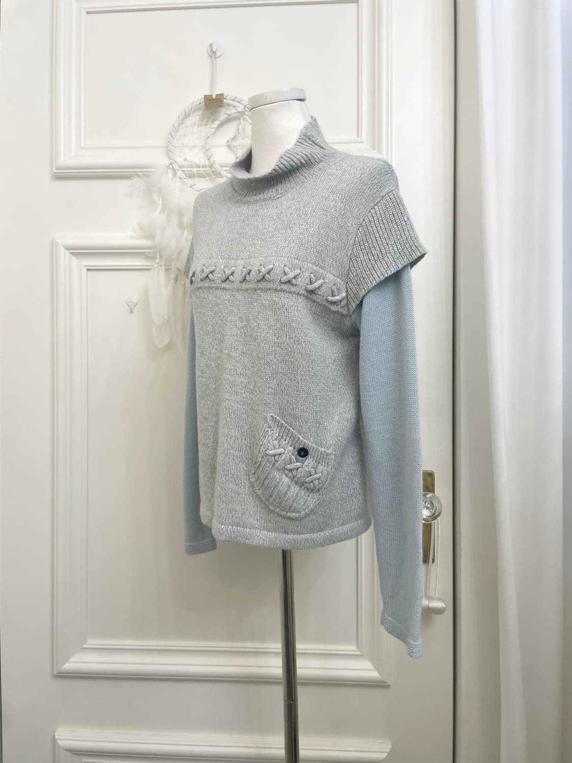 sky blue pocket point mori knit top 상품이미지2