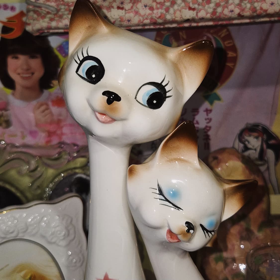 60s 핸드메이드 별꽃 샴고양이 특대형 피겨린 세트 상품이미지7