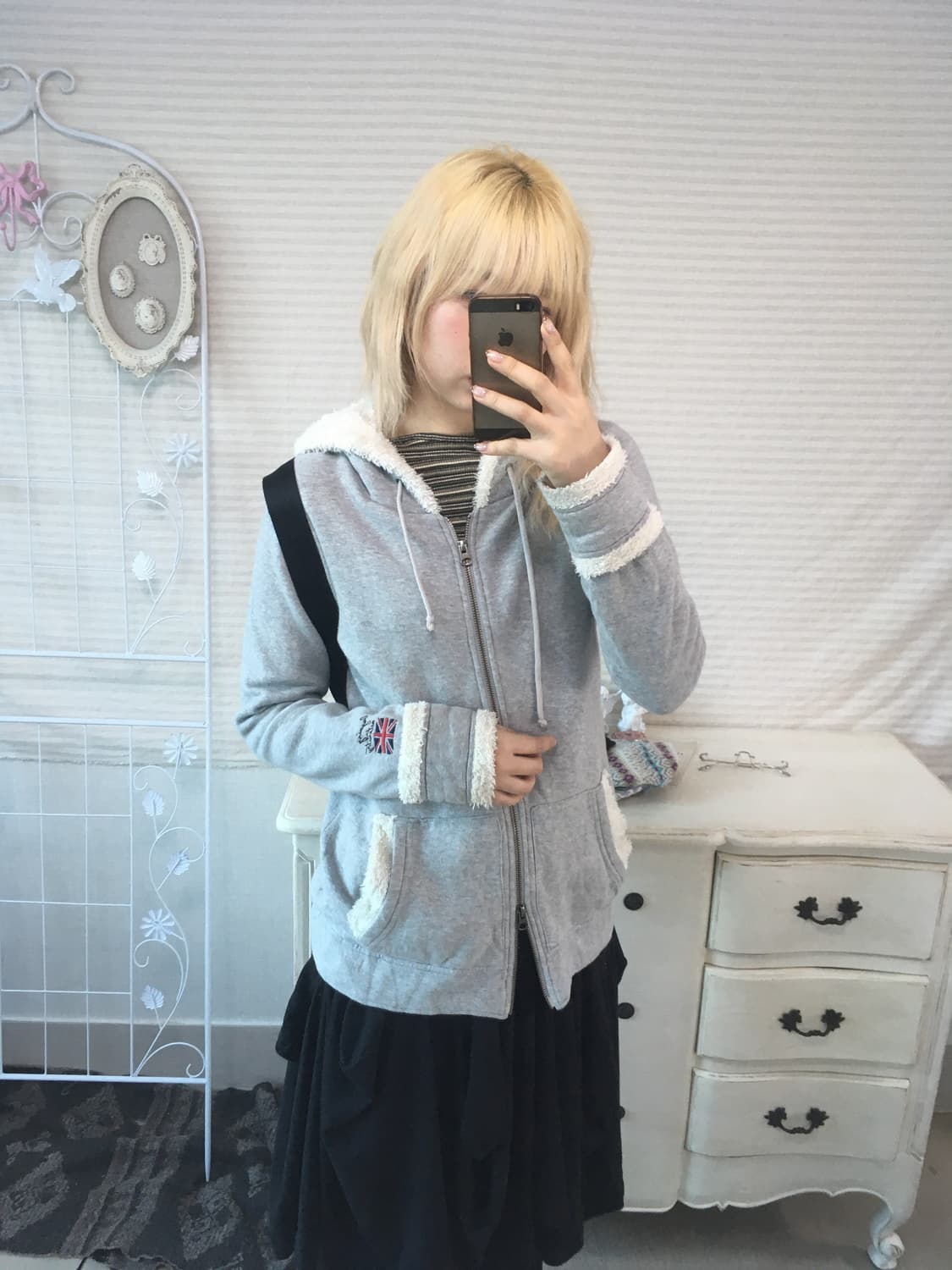 일본빈티지 유니온 그레이 양털 트리밍 후드집업 상품이미지1