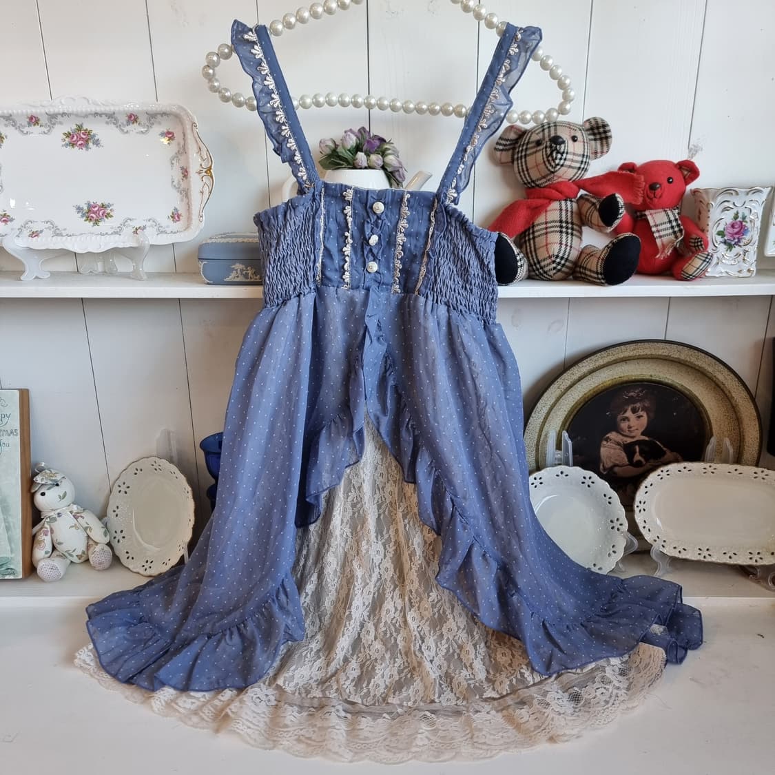 axes femme 도트 쉬폰 레이스 오버스커트 원피스 상품이미지2