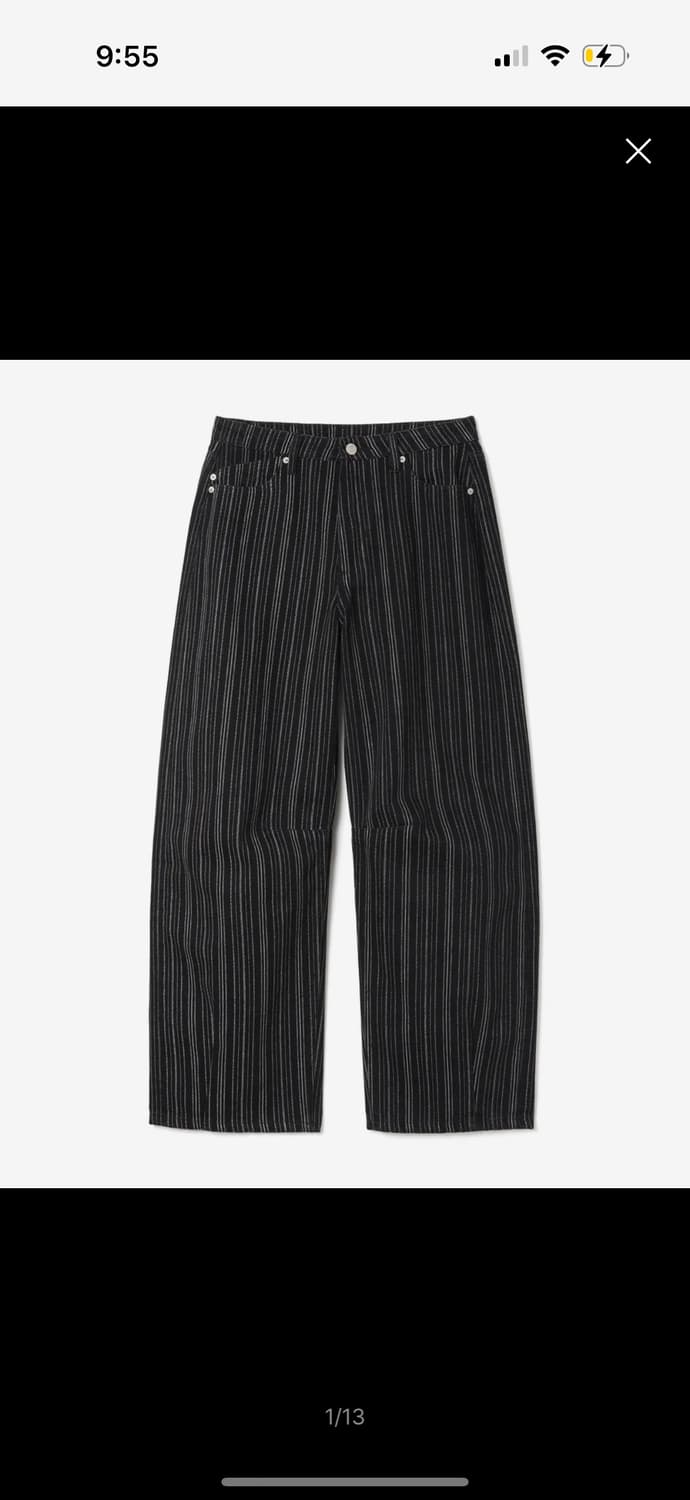 밀로우먼 스트라이프 벌룬진 워시드 블랙 m 상품이미지1