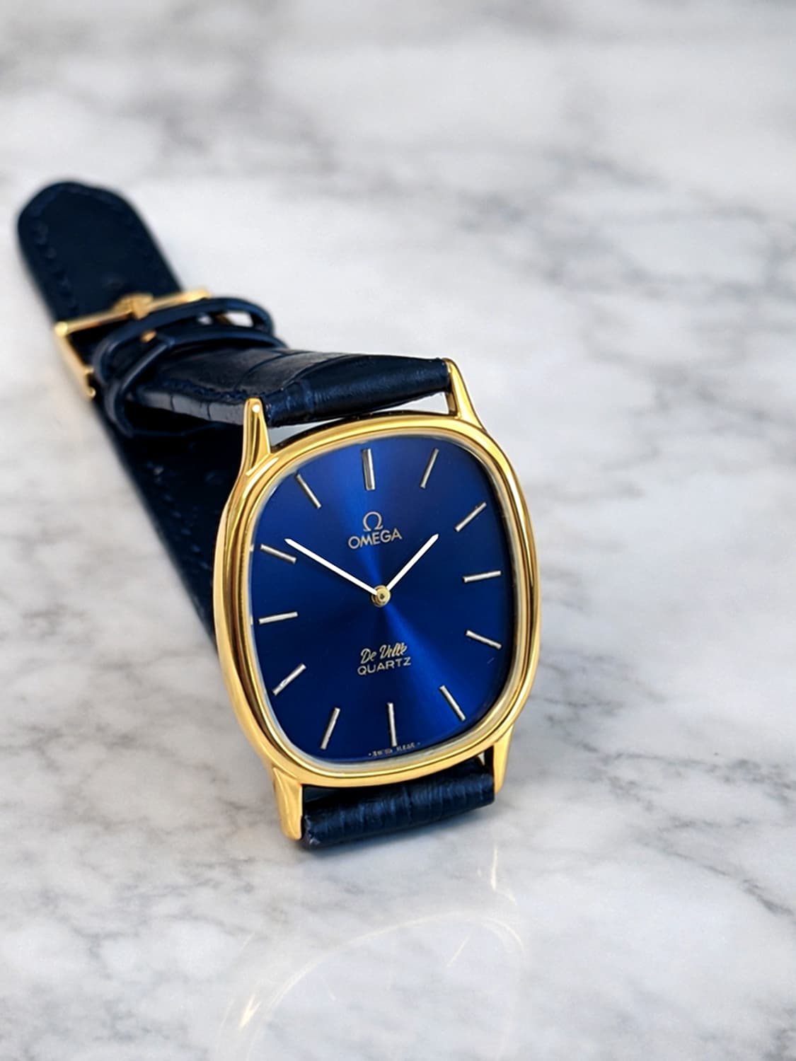 정품 오메가 엘립스 드빌 쿼츠 청판 금장 빈티지 시계 상품이미지5