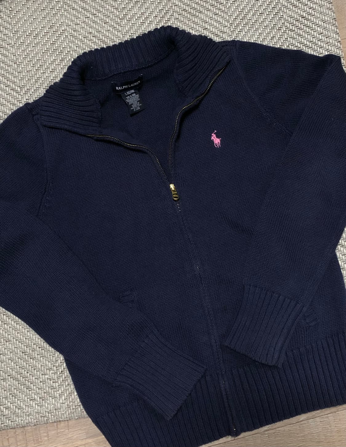 빈티지 폴로 네이비 핑크 니트 집업 상품이미지1