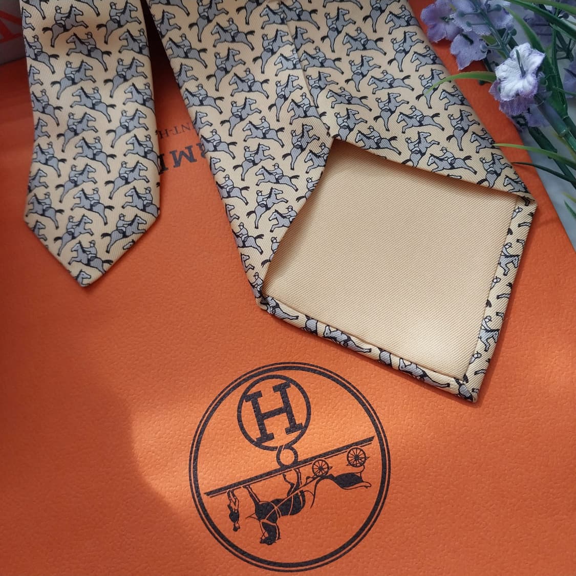 에르메스 실크 옐로우 승마 모티브 넥타이 9.5cm A-등급  K1329 상품이미지7