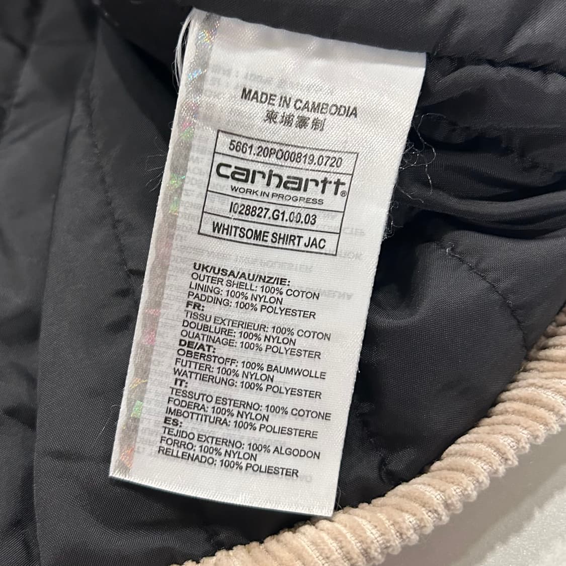 [M] 칼하트 WIP whitsome 코듀로이 셔츠 자켓 베이지 A610 상품이미지6