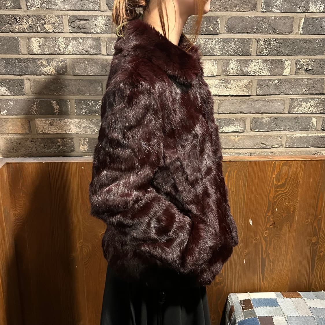 pierre cardin 버건디 토끼털 래빗 퍼 모피 자켓 상품이미지10