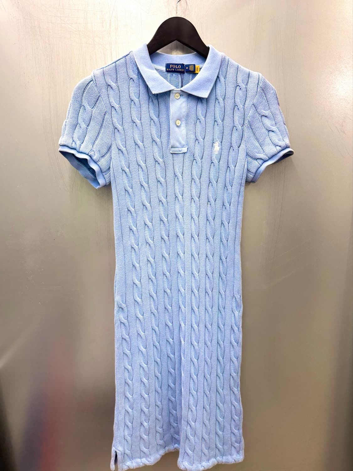 Polo 폴로 랄프로렌 스카이블루 색상 케이블 니트 반소매 원피스 상품이미지1