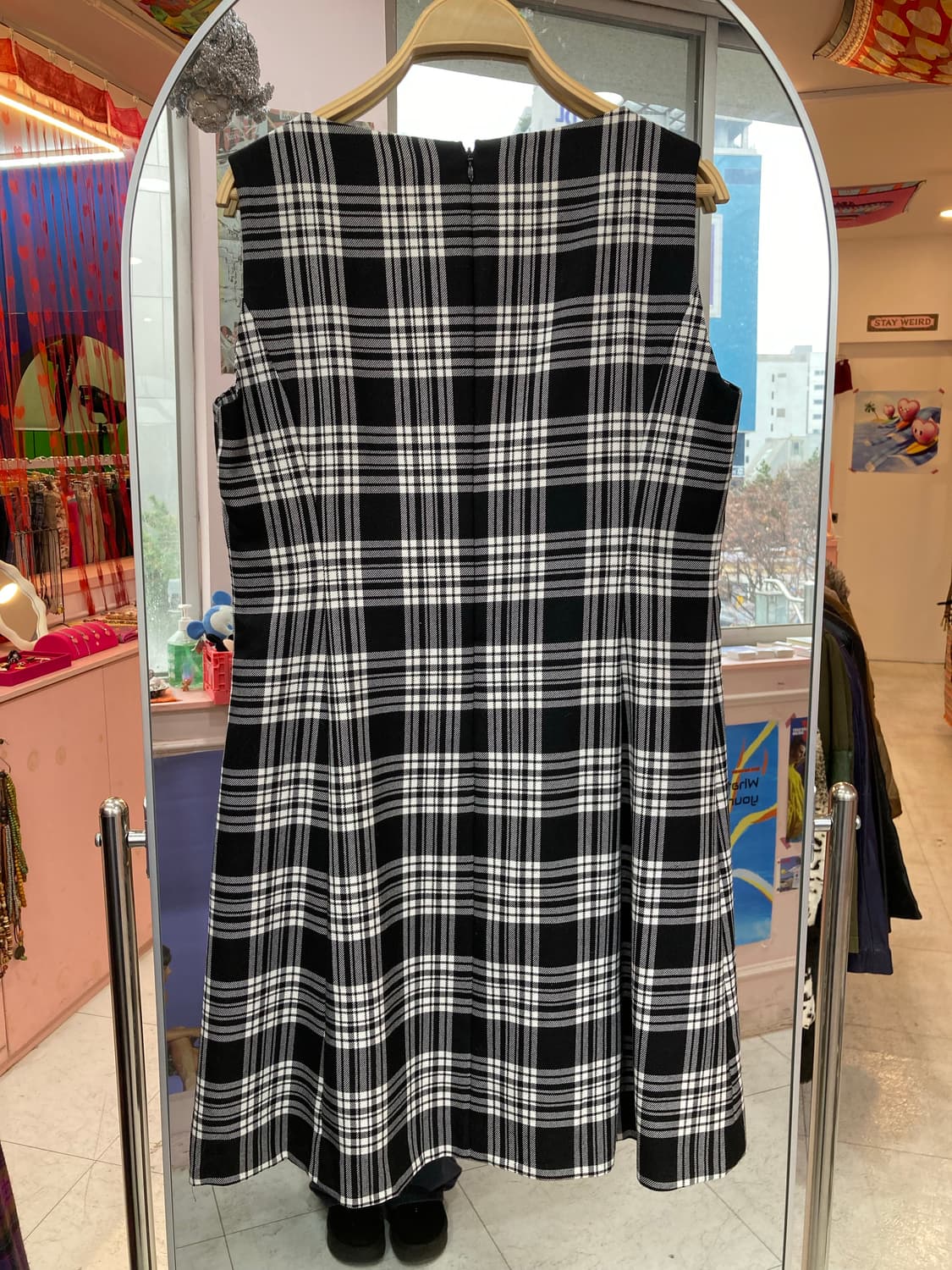 울 100% 체크 슬리브리스 미니 원피스 상품이미지6