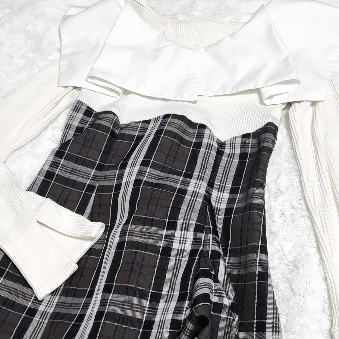 일본 빈티지 일브 브랜드 체크 회색 원피스 스나계 상품이미지6