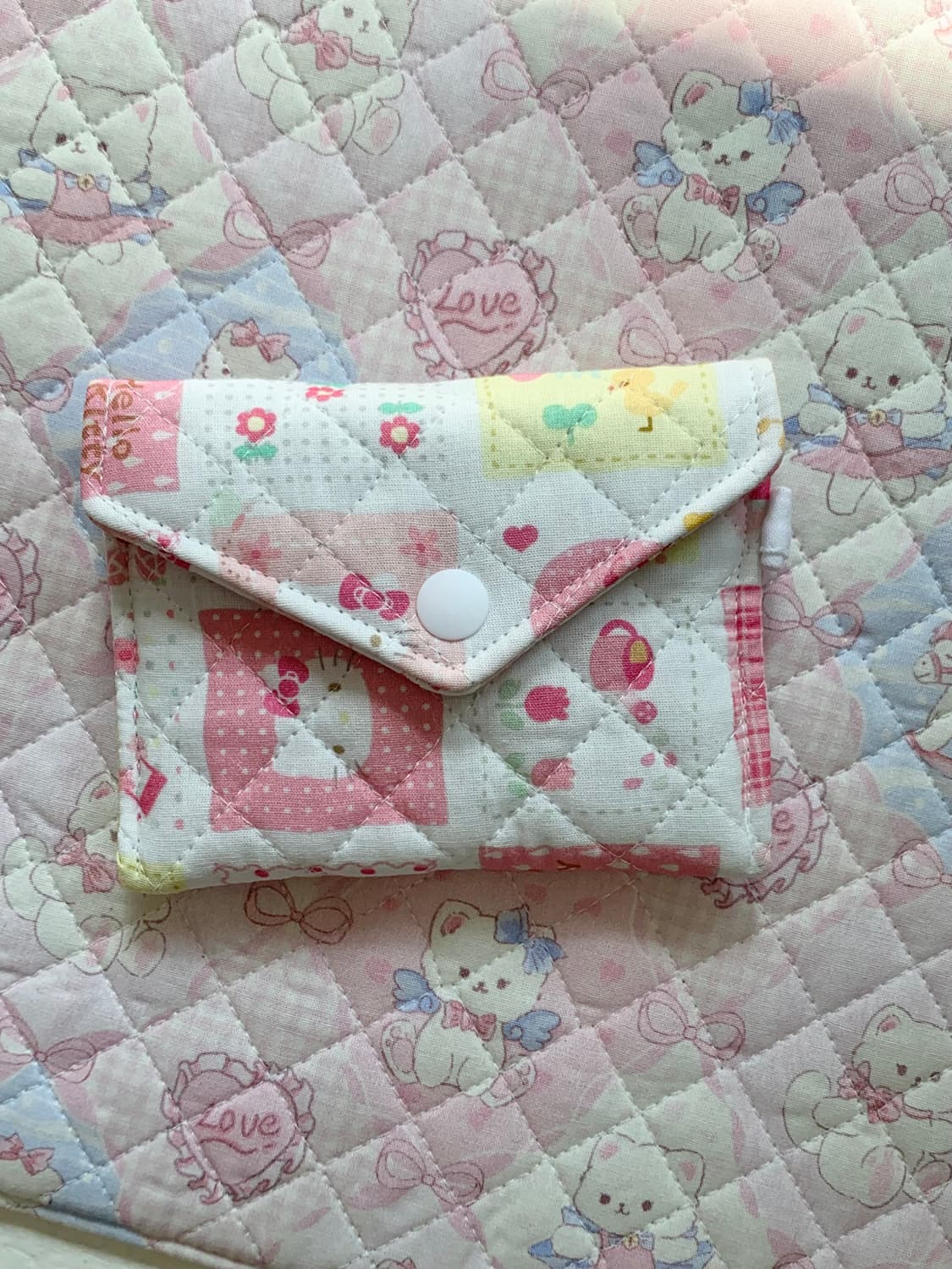 [ 핸드메이드 ] 헬로키티 핑크 체크무늬 똑딱이 카드지갑 상품이미지1