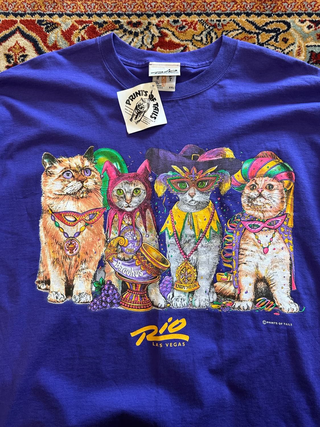 90s 데드스탁 리오 '마디그라 고양이' 아트웍티 - 2XL 상품이미지1