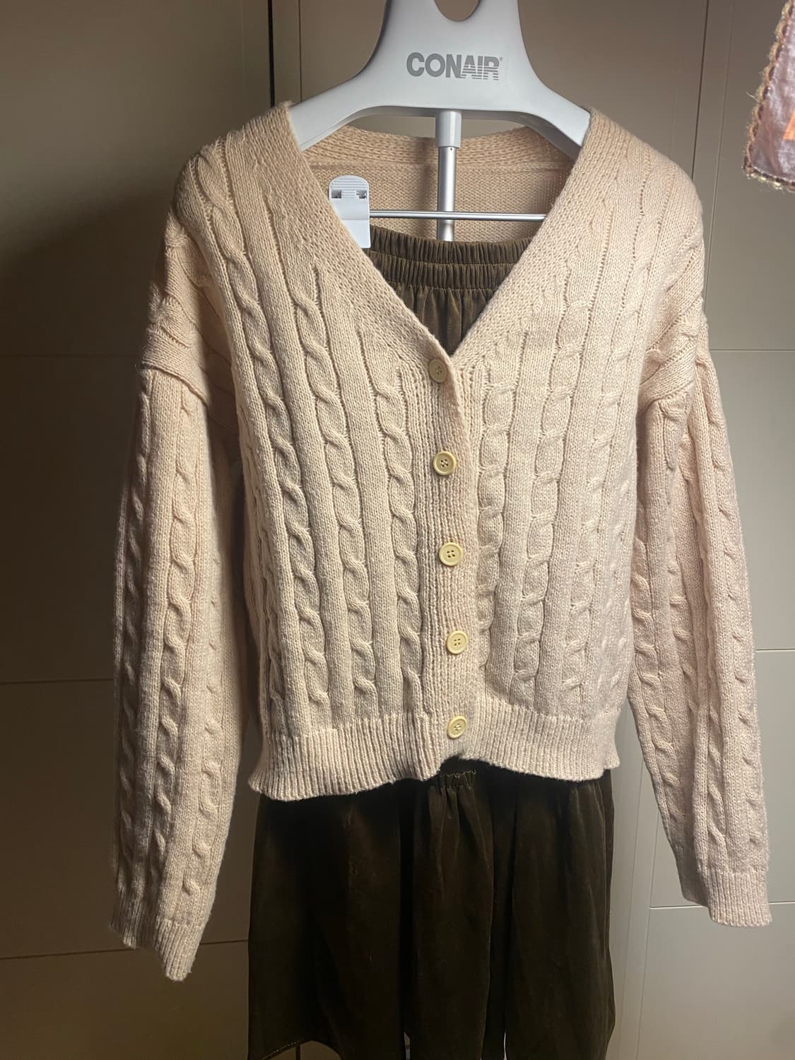 쉬인 꽈배기 니트 가디건 아이보리 L 상품이미지1