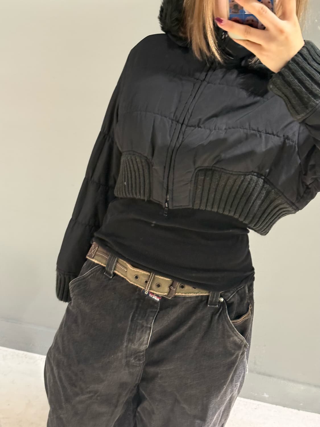 Sky bomber fur trimming crop jumper 상품이미지4