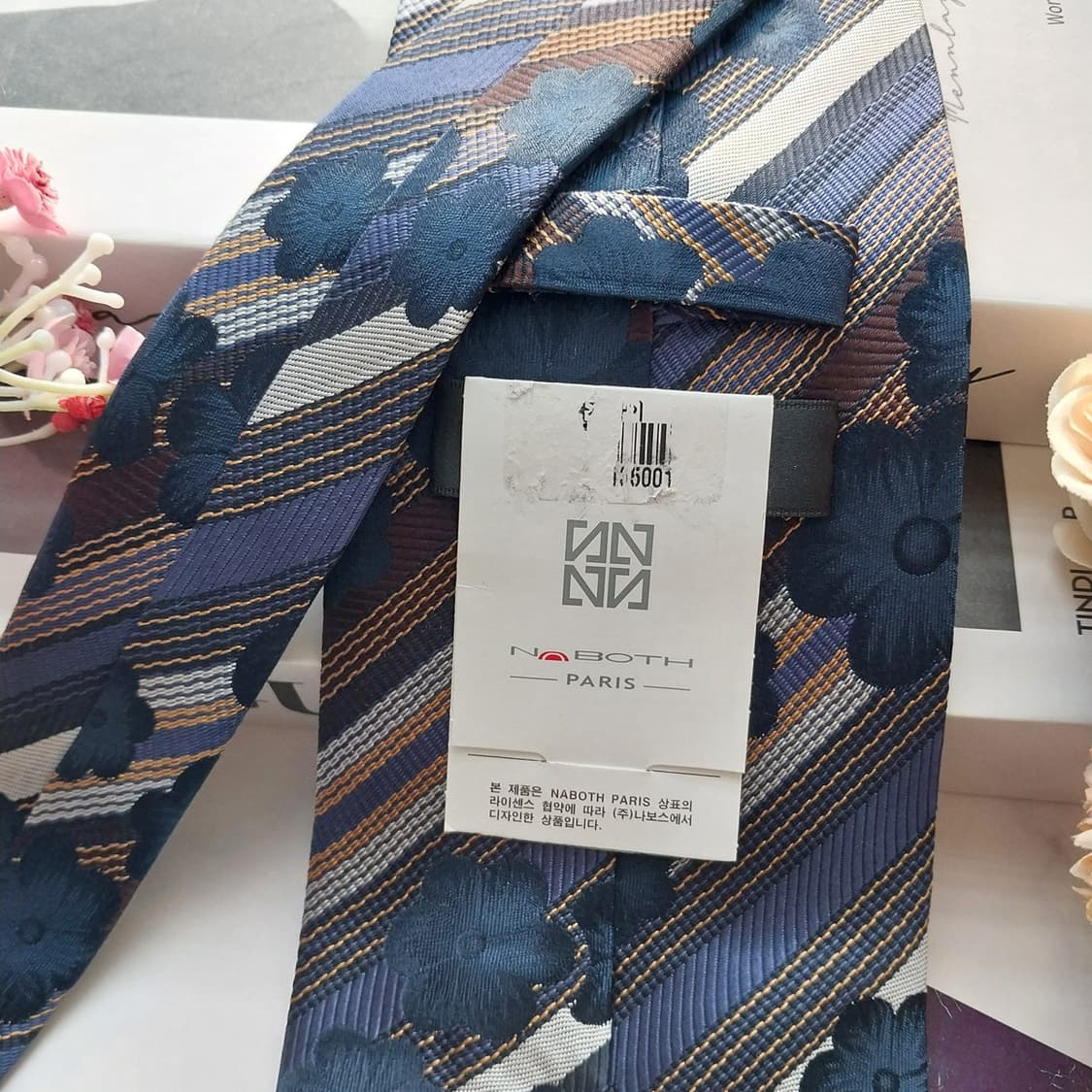 나보뜨 파리 실크 플라워 스트라이프 넥타이 9.6cm 새상품 K1459
 상품이미지5