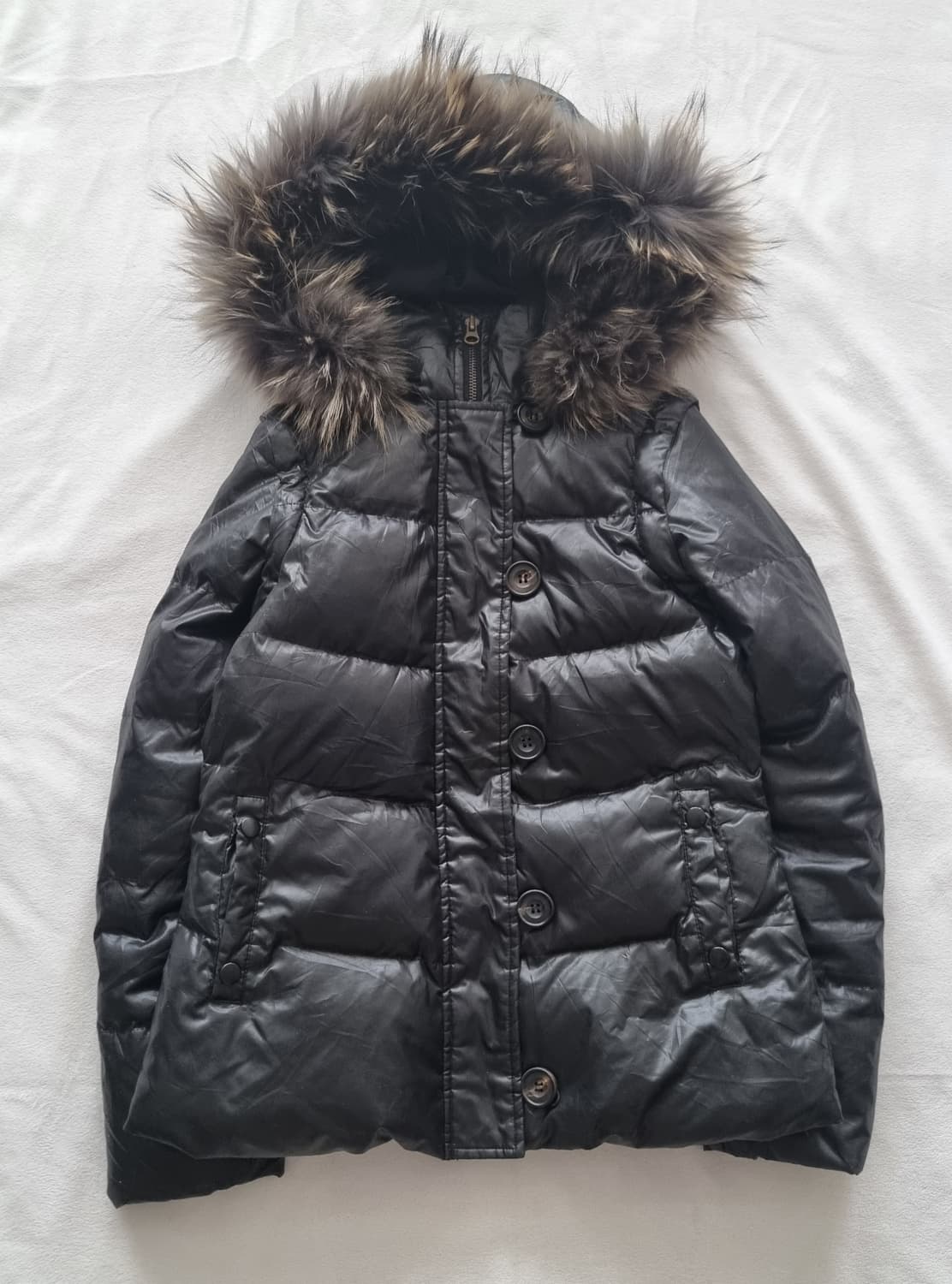 빈티지 00s 단추 블랙 퍼 패딩 상품이미지1