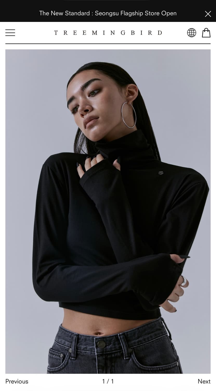 트리밍버드 하이넥 핑거 홀 롱 슬리브 블랙 상품이미지1