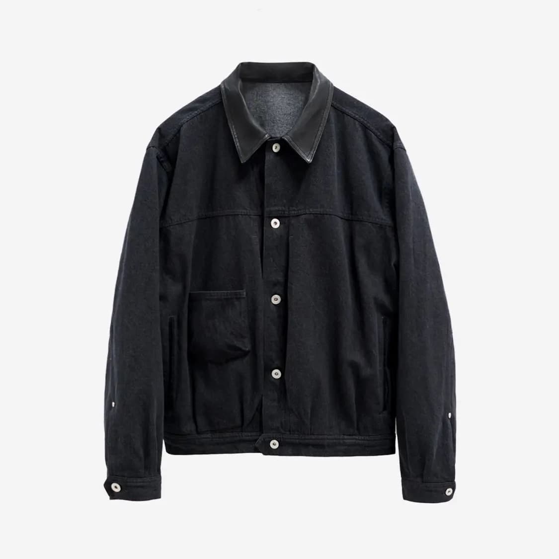 폴리테루 유즈드 트러커 자켓 블랙 레더 칼라 상품이미지1