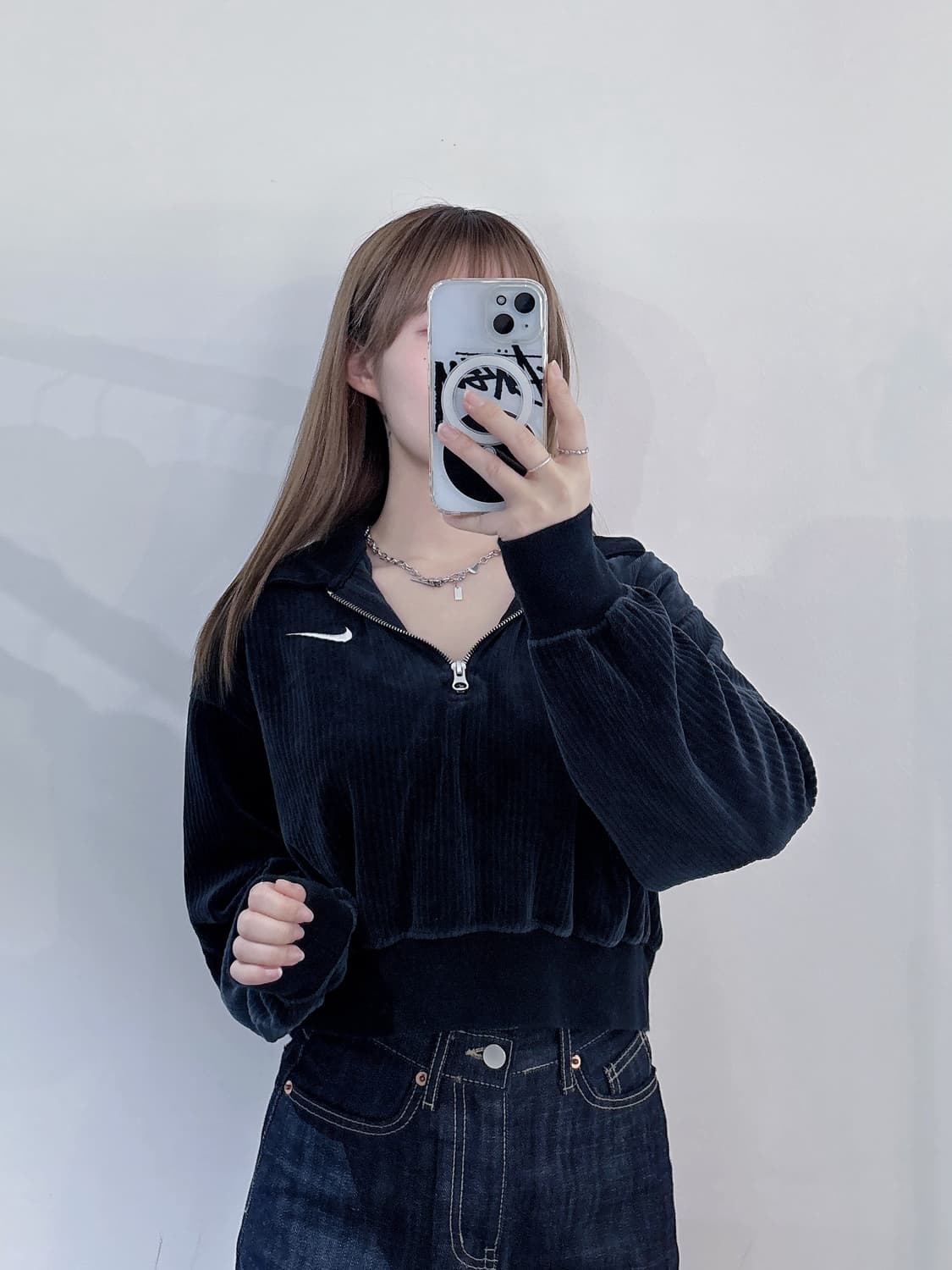 나이키 스우시 크롭 반집업 상품이미지2