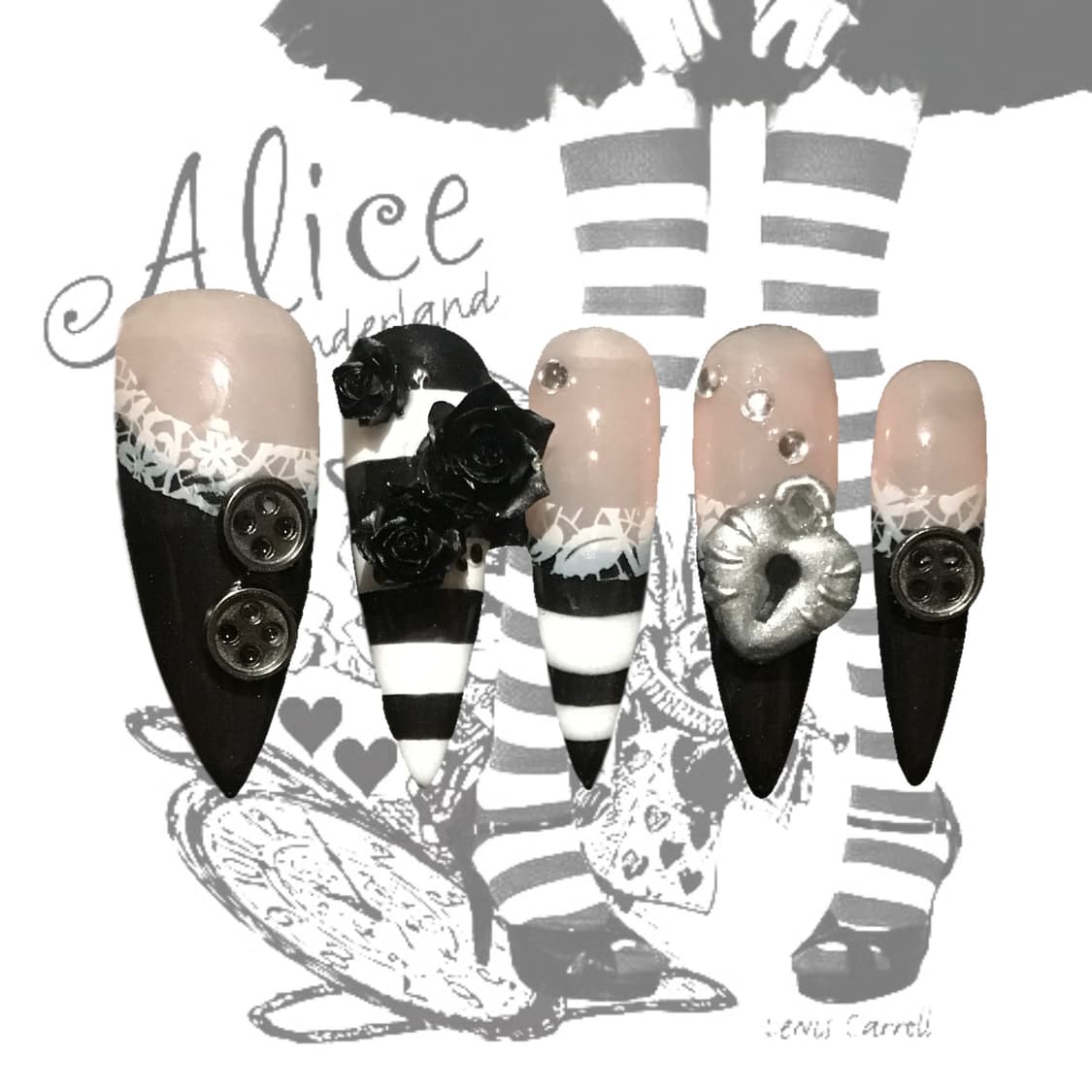 Alice ♠❥𓂃𓏧 / 이상한 나라의 앨리스 네일팁 프레스온 네일 상품이미지1