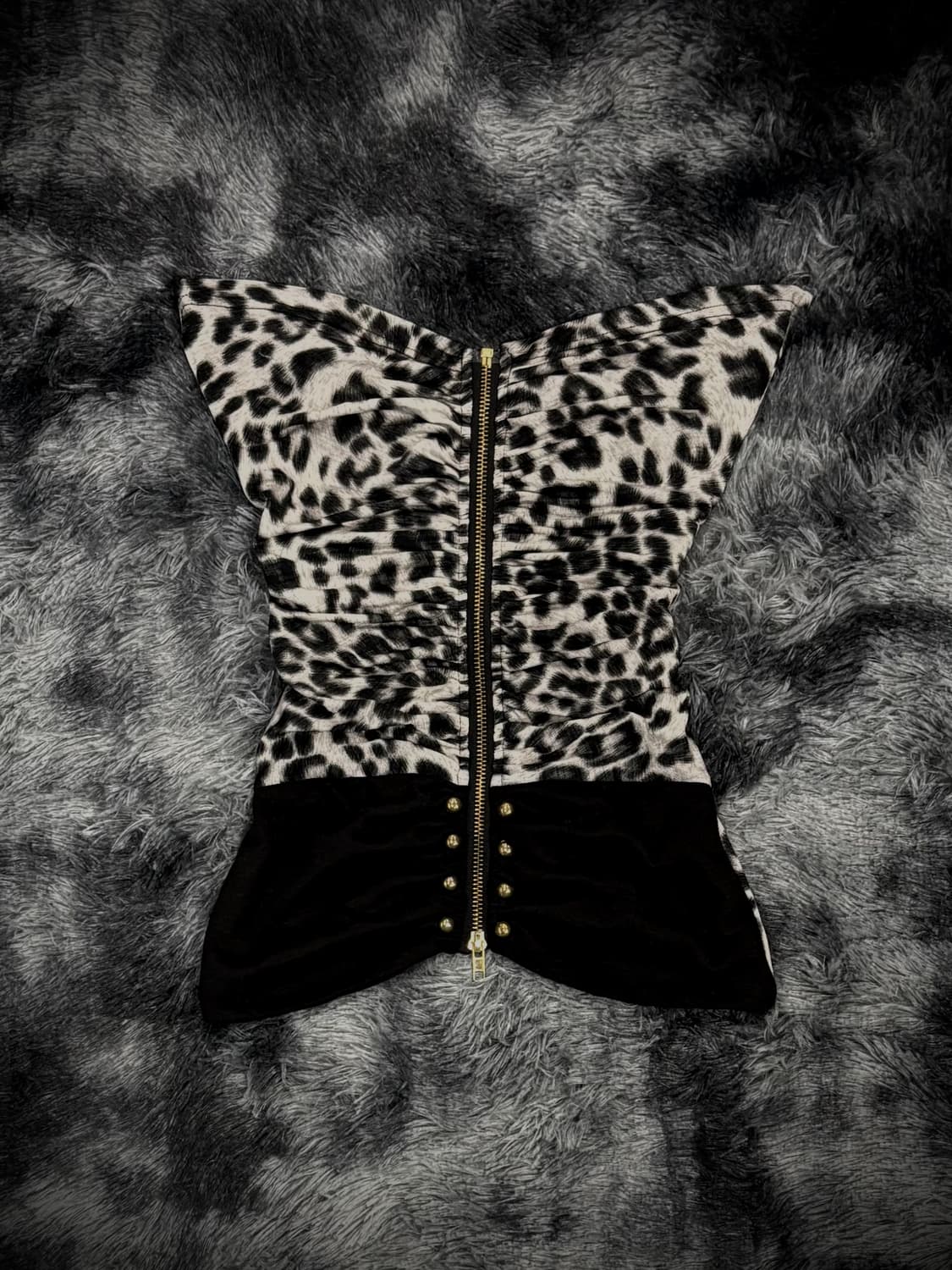 레오파드 코르셋 백컷 집업 탑 상품이미지1