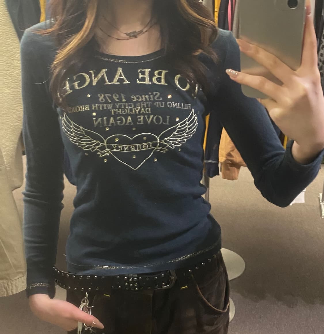 M)Japanese vintage 여성 자수 레터링 롱슬리브 상품이미지4