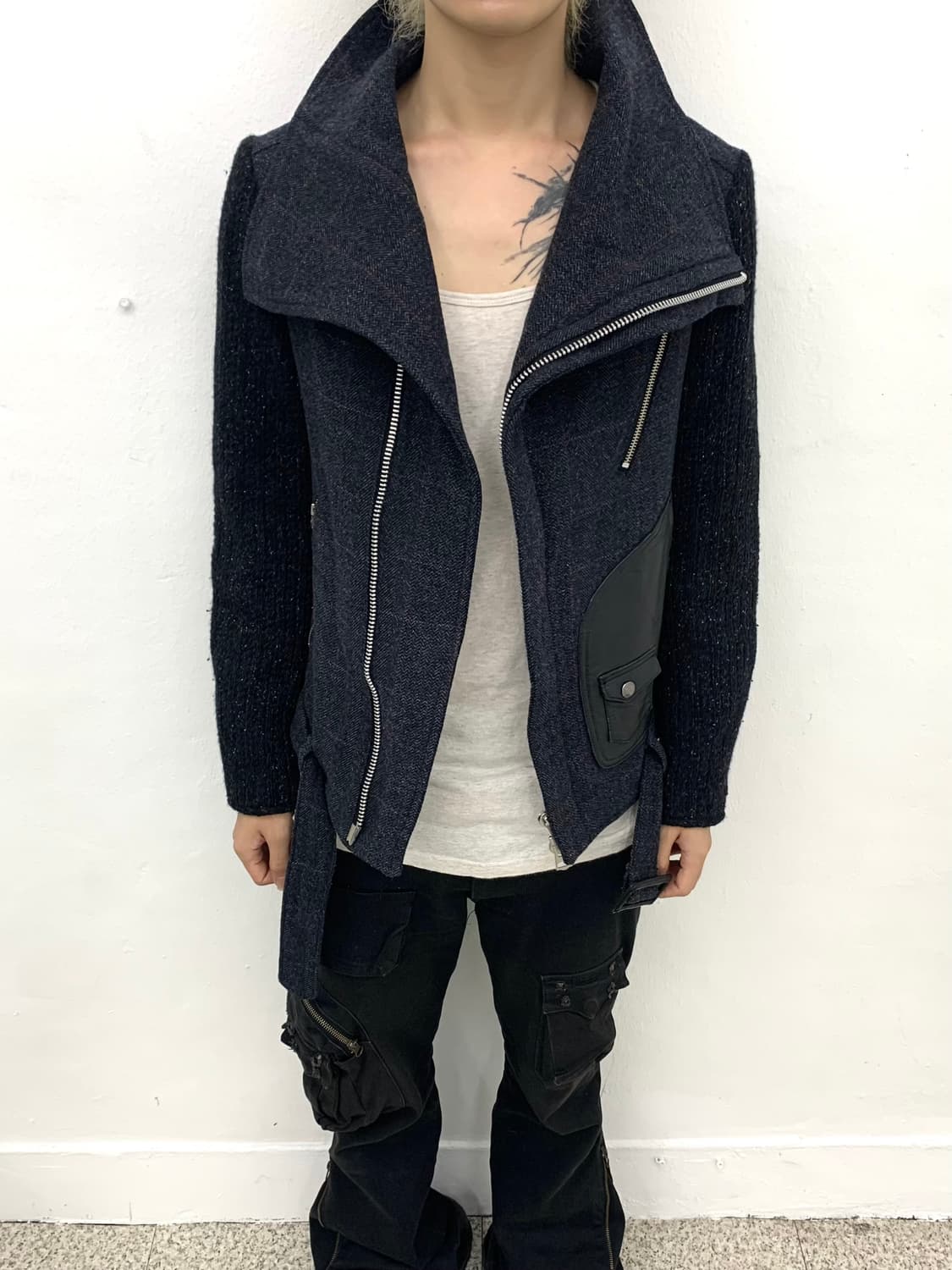 highneck leather patch knit jacket  상품이미지6