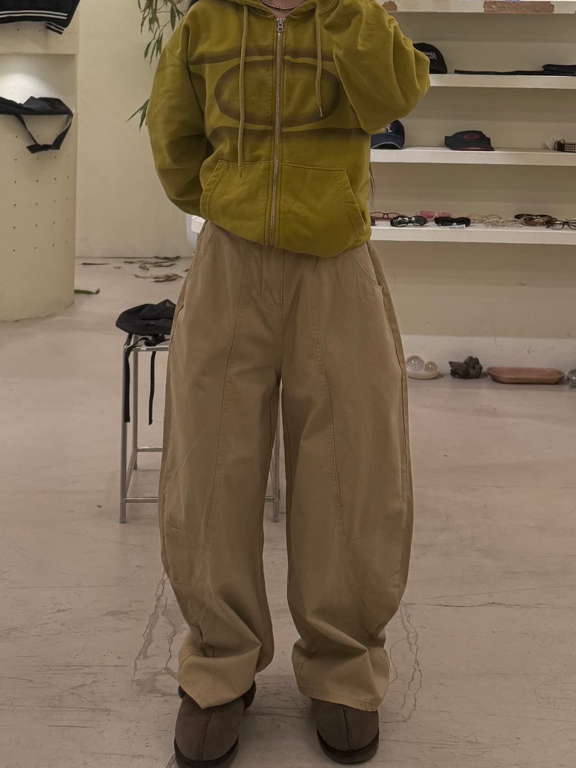 빈티지 커브드 베이지 코튼 팬츠 U713 상품이미지1