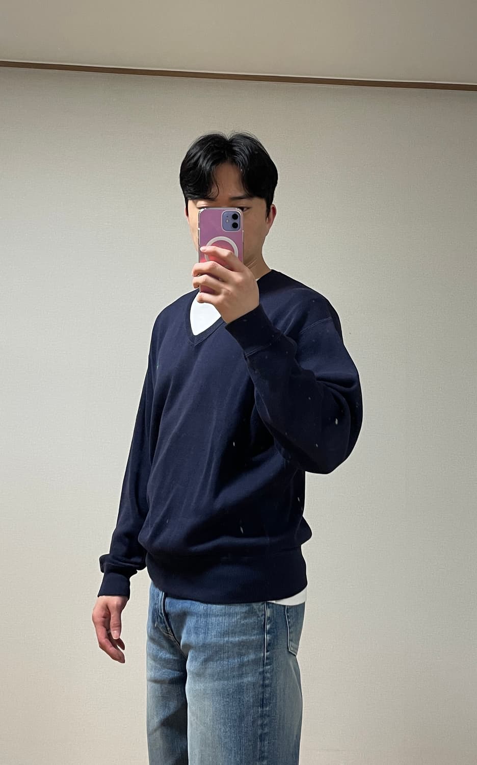 폴로 V넥 네이비 니트 (L, 착샷있음) 상품이미지2