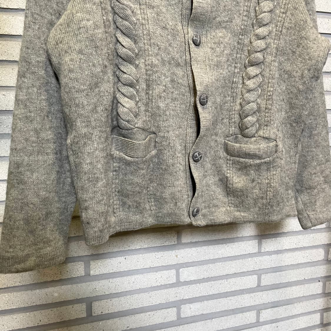 USA VINTAGE 꽈배기 니트 가디건 카라넥 투포켓 디테일 그레이 상품이미지5