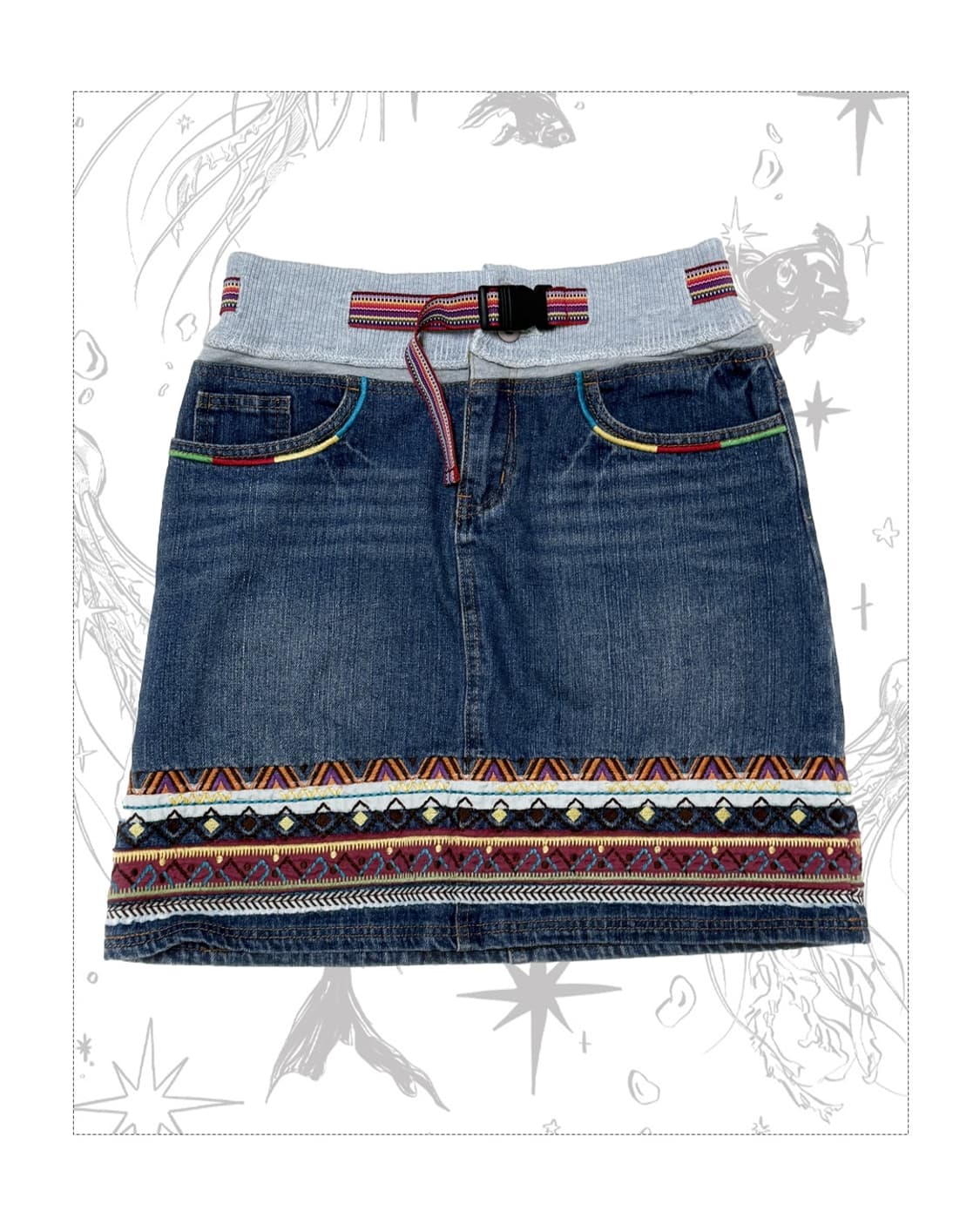 유니크 레인보우 데님 스커트 상품이미지1