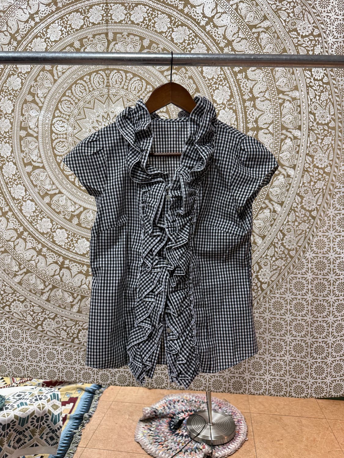 제페니즈 빈티지 셔링 체크 반소매 셔츠 (Z989) 상품이미지3