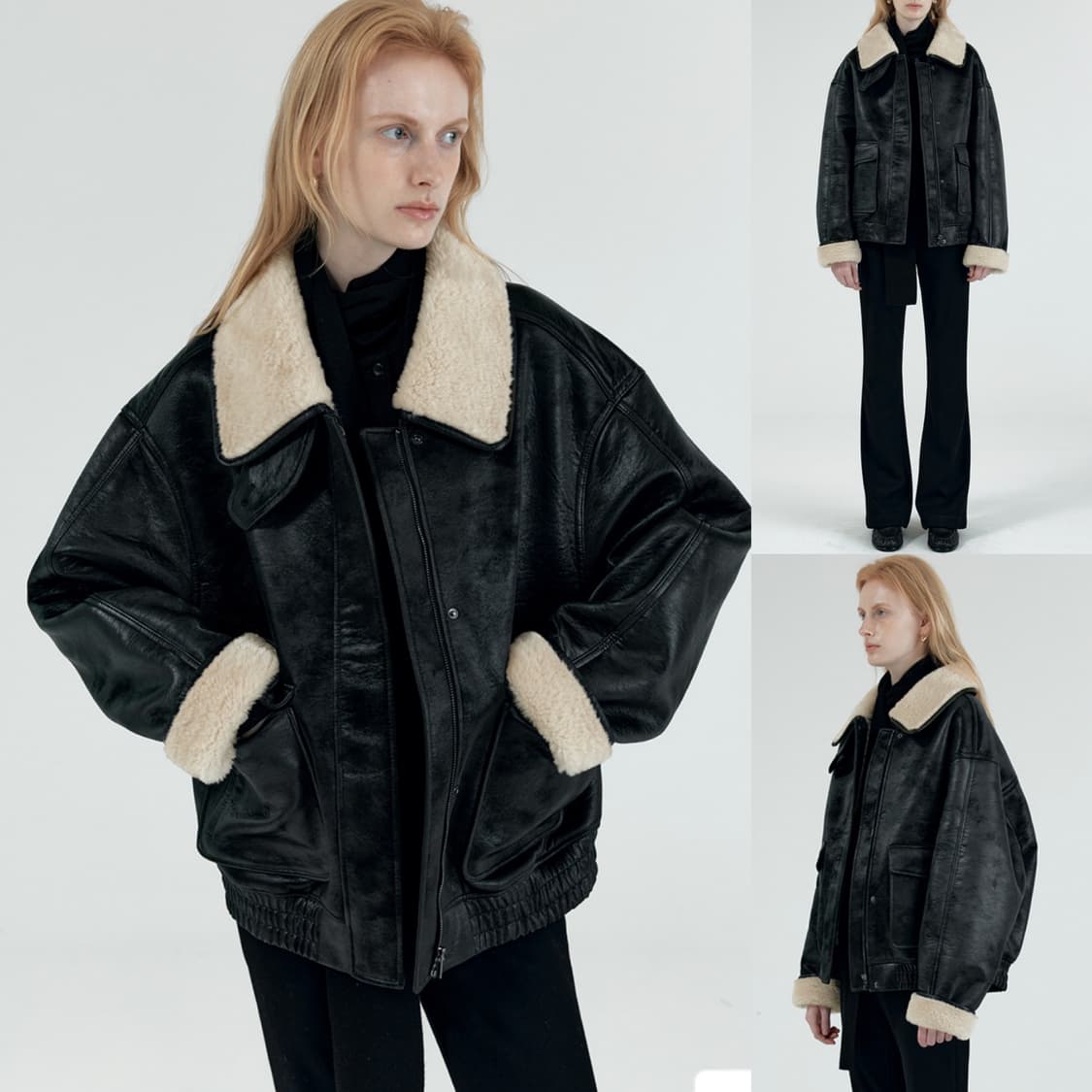 시야쥬 페이크 무스탕 봄버 자켓 새상품 블랙 상품이미지4