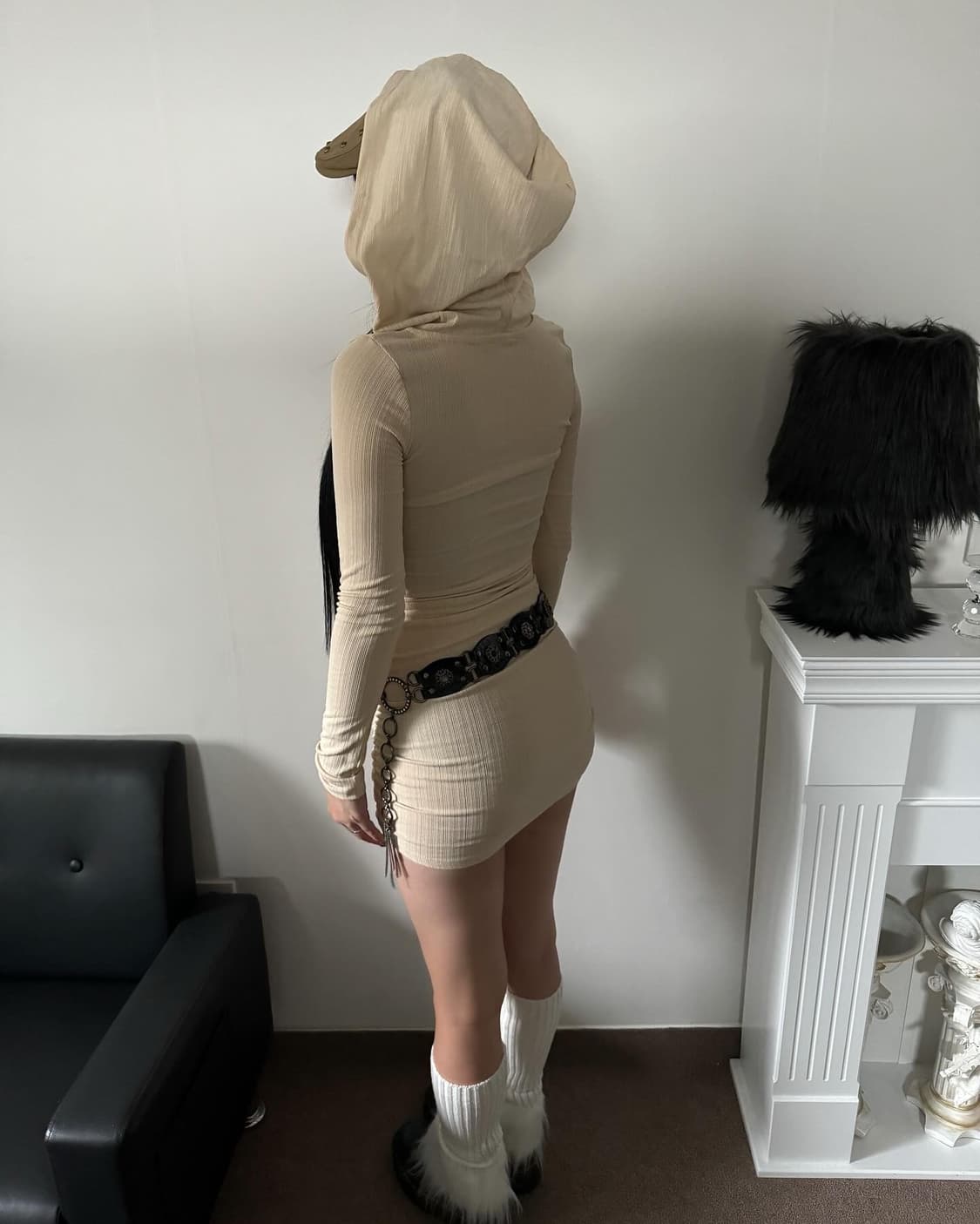 후드 기모 셔링 원피스새상품 상품이미지6