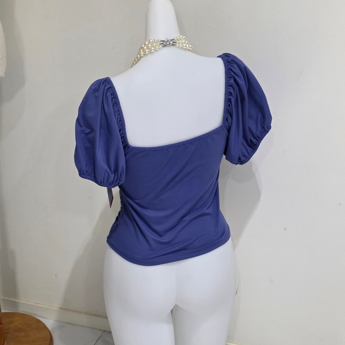 유럽빈티지)로맨틱 셔링 y2k 주름벌룬 여름 퍼프크롭탑블라우스 상품이미지3