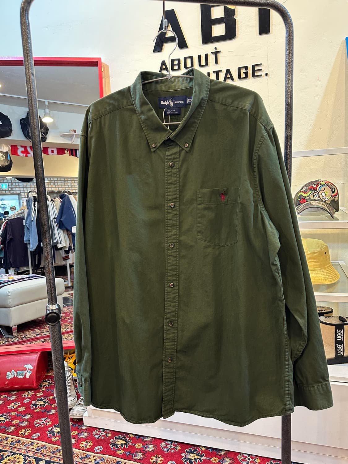 폴로 랄프로렌 빅사이즈 빈티지 솔리드 코튼 셔츠 그린 2XL 상품이미지1