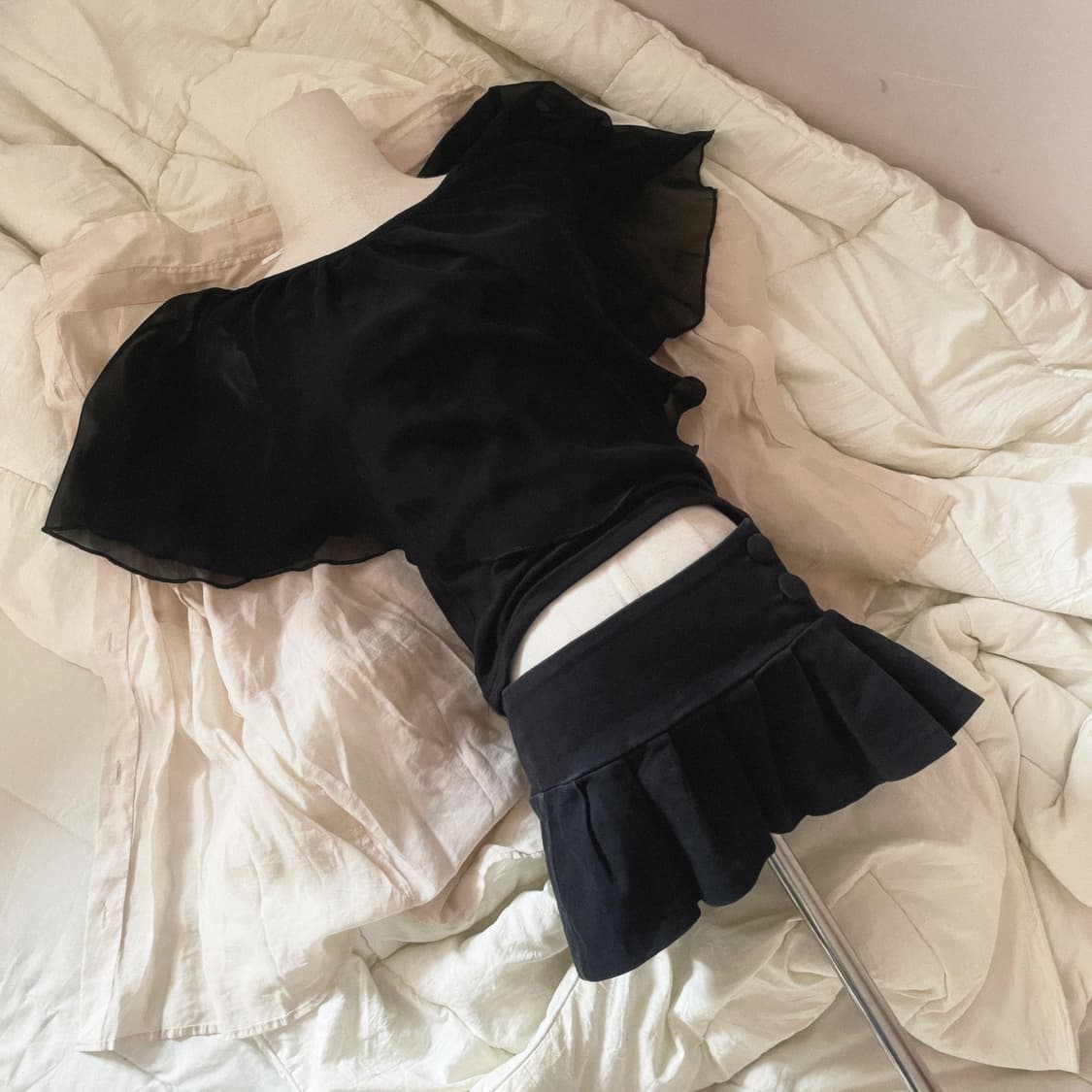 일본빈티지 블랙페어리 페어리 블라우스 무채색 긱시크 빈티지 스커트 펑크 상품이미지2