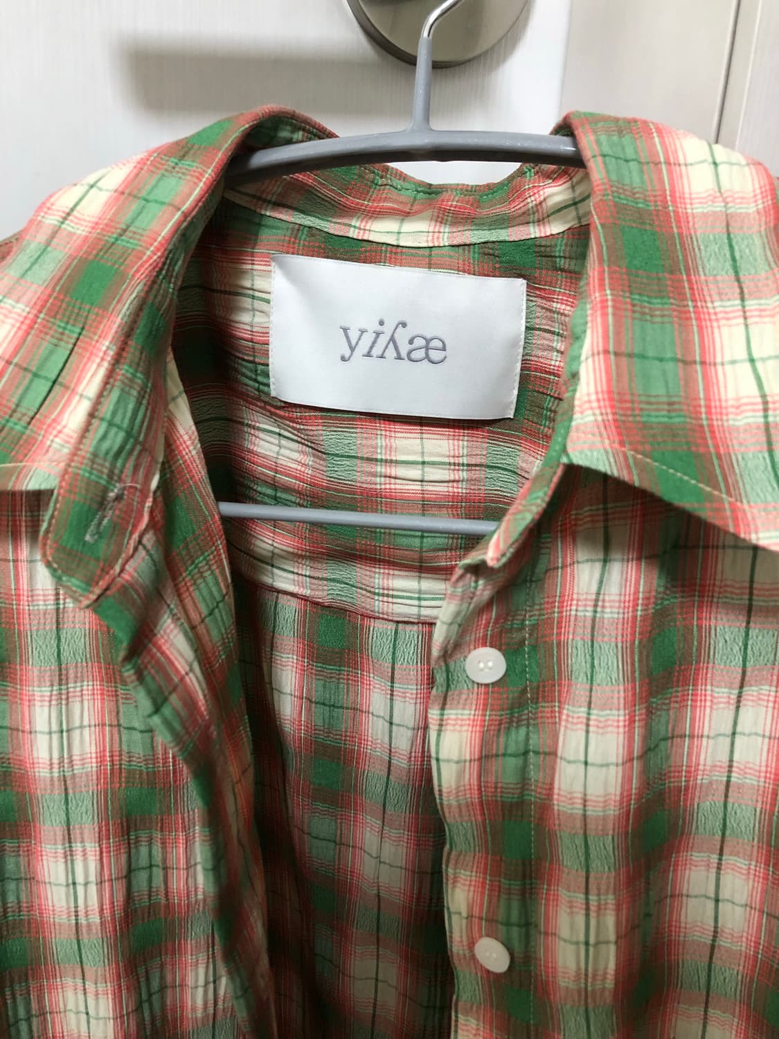 Yiyae Slim Crinkled Check Shirts _ Green 상품이미지4