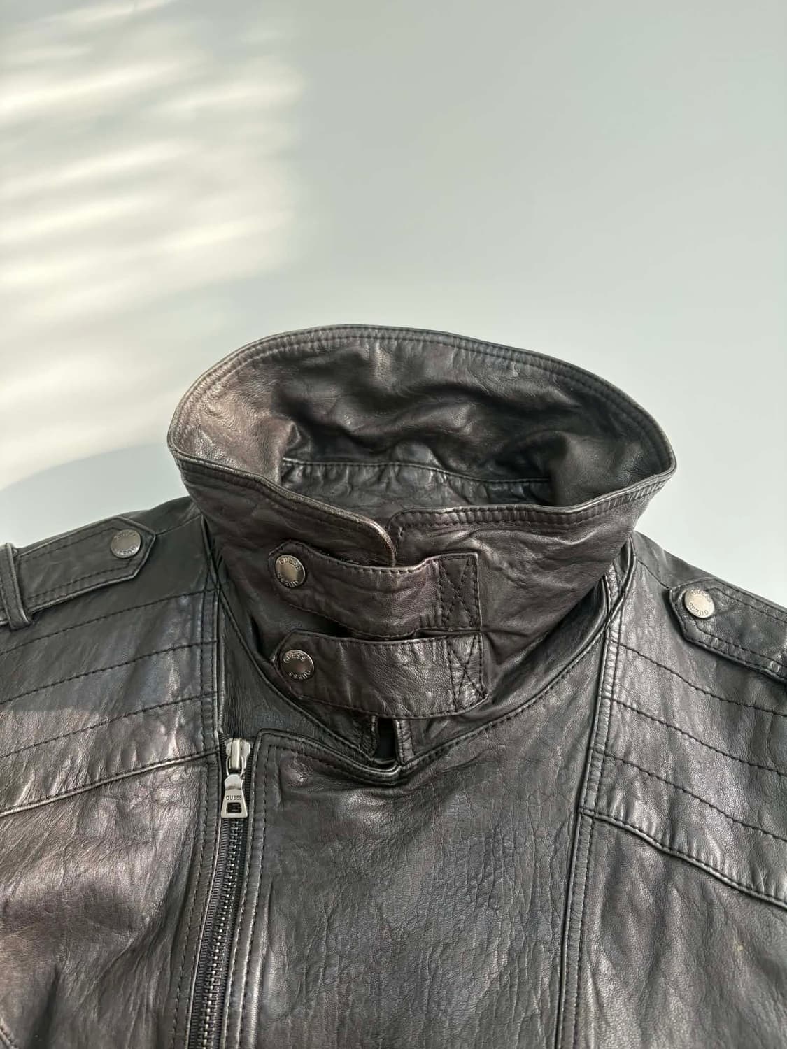 [XL] 빈티지 게스 양가죽 하이넥 라이더 자켓 상품이미지5